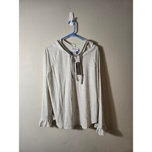 NWT Republic Heather Hoodie Ruffle Long Sleeve‎ Lightweight Top Athleisure L